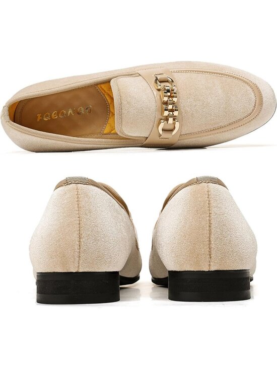 FQEQNQG Men\'s Beige Velvet Loafers Penny Slip On Smoking Luxury Wedding Shoes main image 6